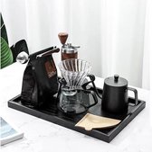 Houten thee-dienblad, zwarte rechthoekige dienbladen koffie snack eten maaltijden borden voor ontbijt in bed, lunch, diner, terras, badkamer, restaurant, barbecue, feest (36 x 27 cm)