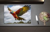 Inductieplaat Beschermer - Ara papegaai vliegt rond over bomen heen - 80x55 cm - 2 mm Dik - Inductie Beschermer - Bescherming Inductiekookplaat - Kookplaat Beschermer van Zwart Vinyl