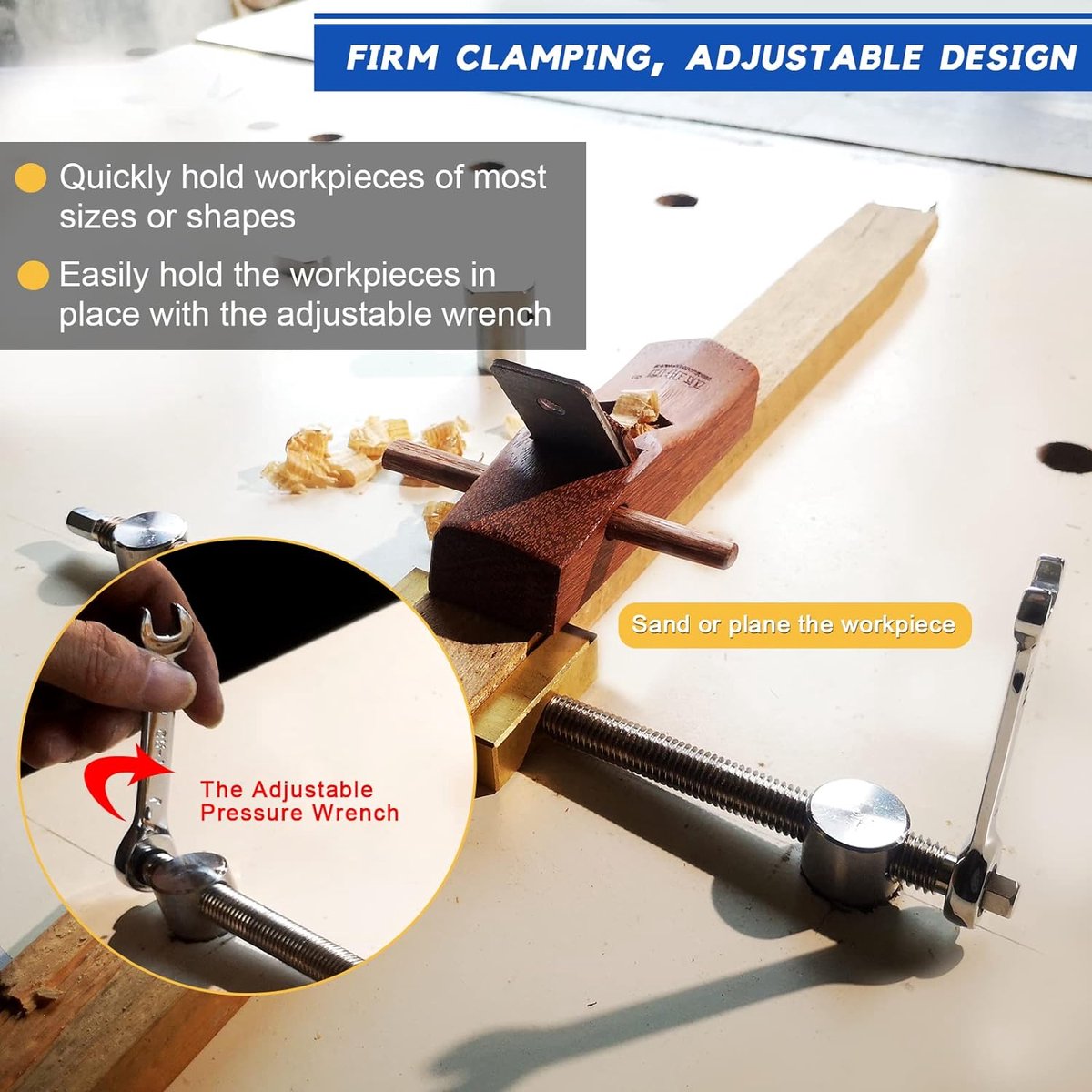 Lot De 2 Pinces D'établi Rapides Avec 4 Butées De Banc Pour Trous 20 Mm – En Acier Inoxydable Et Laiton, Pour Travail Du Bois, Usinage