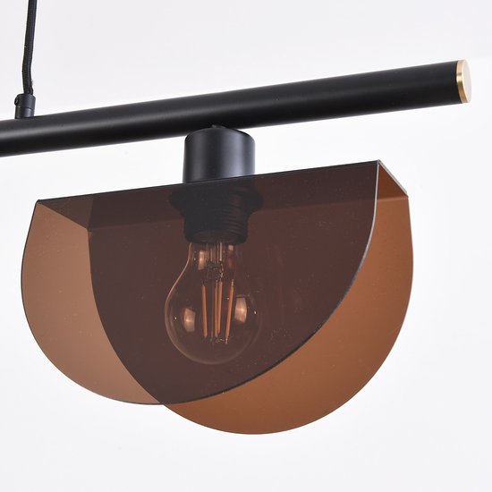 Suspension noire avec abat-jour fumés, 4 lumières - Morandi