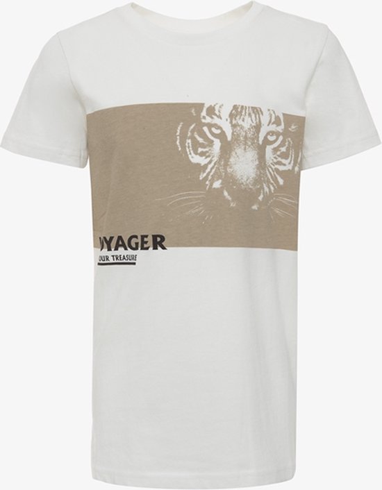 Unsigned jongens T-shirt wit beige tijger opdruk