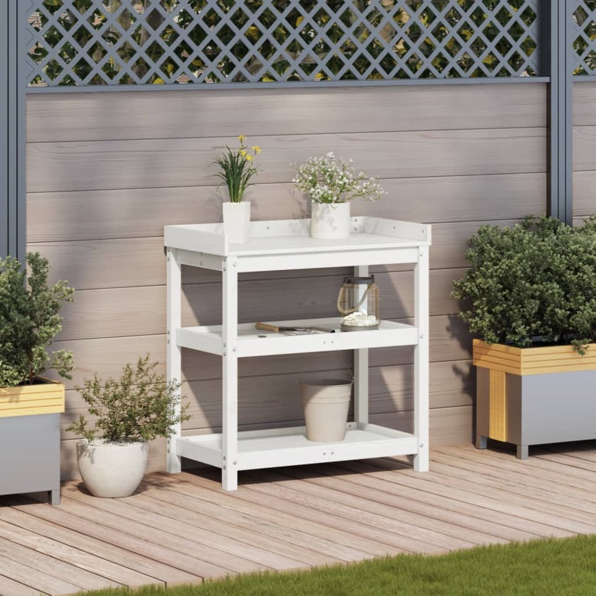 VidaXL Table De Rempotage En Bois Massif Pin Imprégné – Banc Jardin Avec Étagères, 108×45×86,5 Cm, Idéal Plantes & Rangement