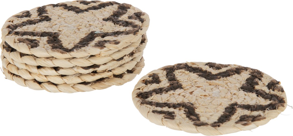 J-Line onderzetter Rond Ster - jute - naturel/bruin - 6 stuks