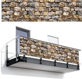 Balkonscherm 300x75 cm - Balkonposter Stenen - Beige - Grijs - Planten - Balkon scherm decoratie - Balkonschermen - Balkondoek zonnescherm