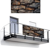 Balkonscherm 200x90 cm - Balkonposter Steenoptiek - Grijs - Bruin - Antraciet - Balkon scherm decoratie - Balkonschermen - Balkondoek zonnescherm