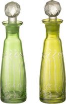 J-Line karaf Bladeren - glas - groen - medium - 2 stuks