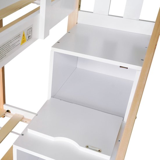 Merax Stapelbed 90x200 cm - Kinderbed met Opbergruimte en Valbeveiliging - Bed met Trap - Wit