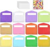 Enveloppen - 72 stuks - gekleurd - meerkleurig - mini-enveloppen - 11,5cm x 8,2cm - 100 stuks - Blanco kaarten - 3 stuks - Stickers