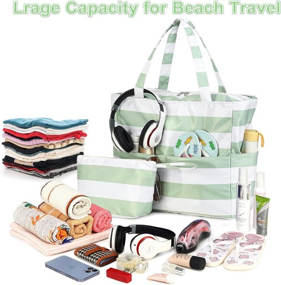 Ledaou grote strandtas met ritssluiting, voor dames, waterdichte