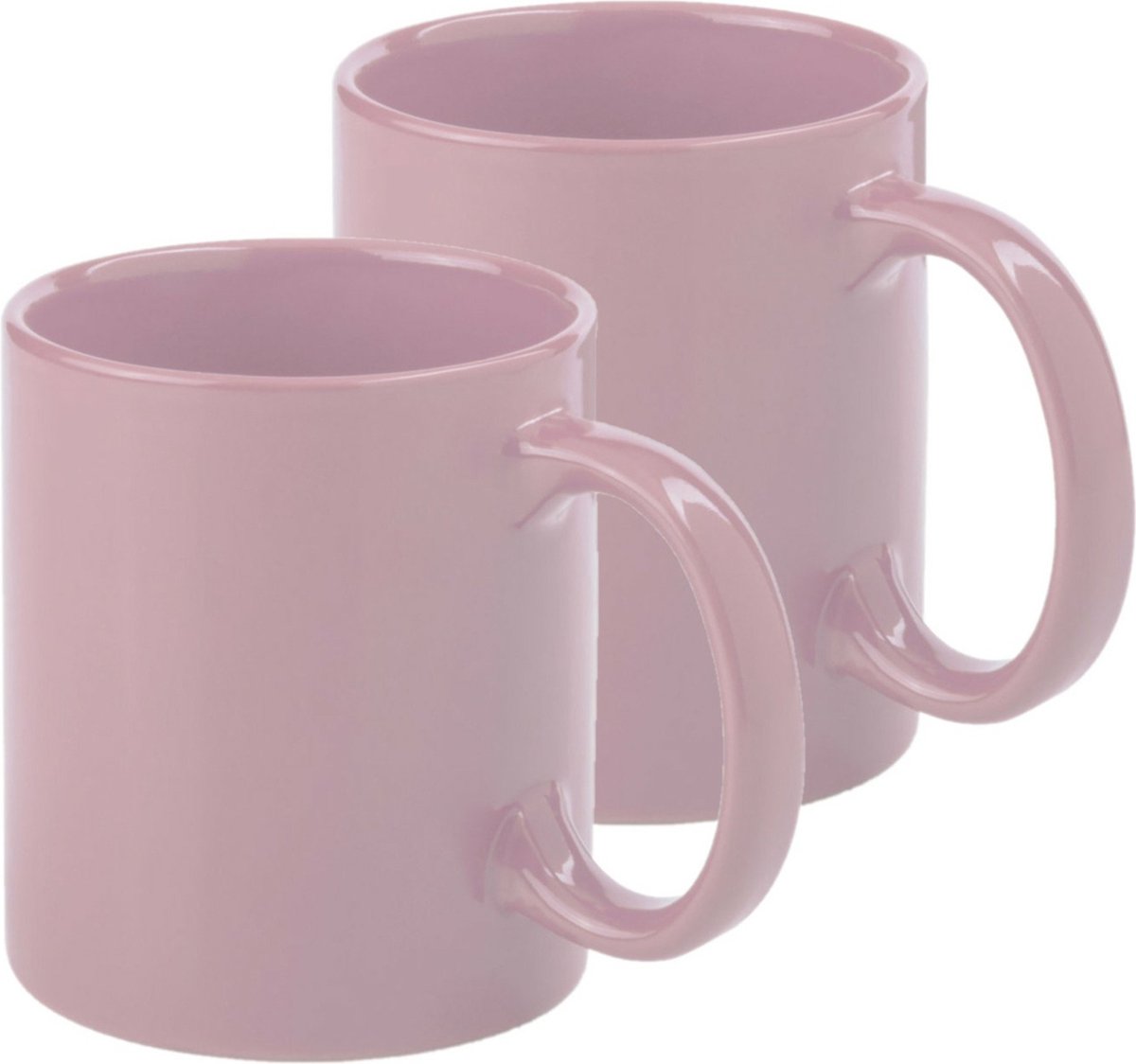Bellatio Design Koffie mokken/bekers - 2x - keramiek - glans - met oor - roze - 370 ml