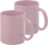 Bellatio Design Koffie mokken/bekers - 2x - keramiek - glans - met oor - oud roze - 370 ml