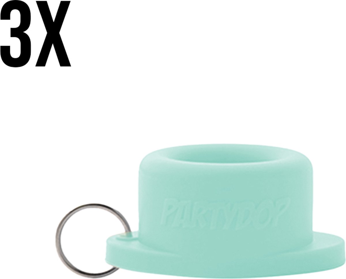 PartyDop - Universele flessendop - Festival dop - Met sleutelhanger - Mint green - Mint groen - 3 stuks