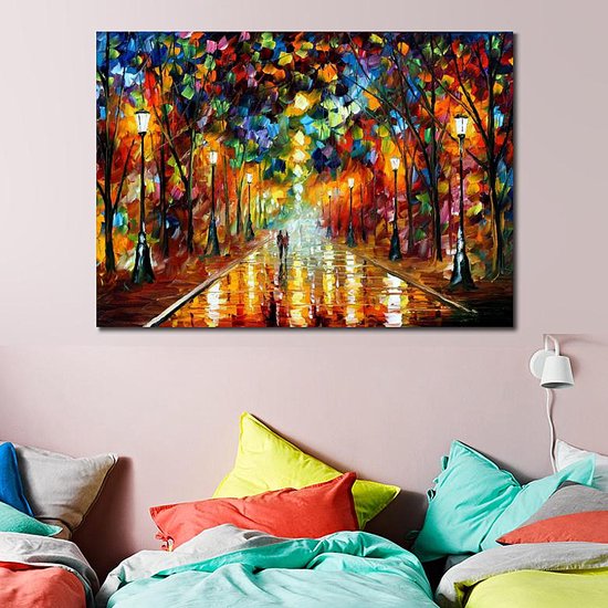 Le Allernieuwste.nl® Canvas Modern Abstract Landscape at Night - Abstract Modern Graffiti - couleur - 50 x 70 cm