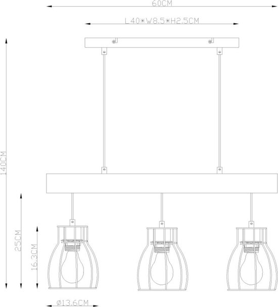 Hanglamp MINA 13.6 cm 3-lichts Zwart