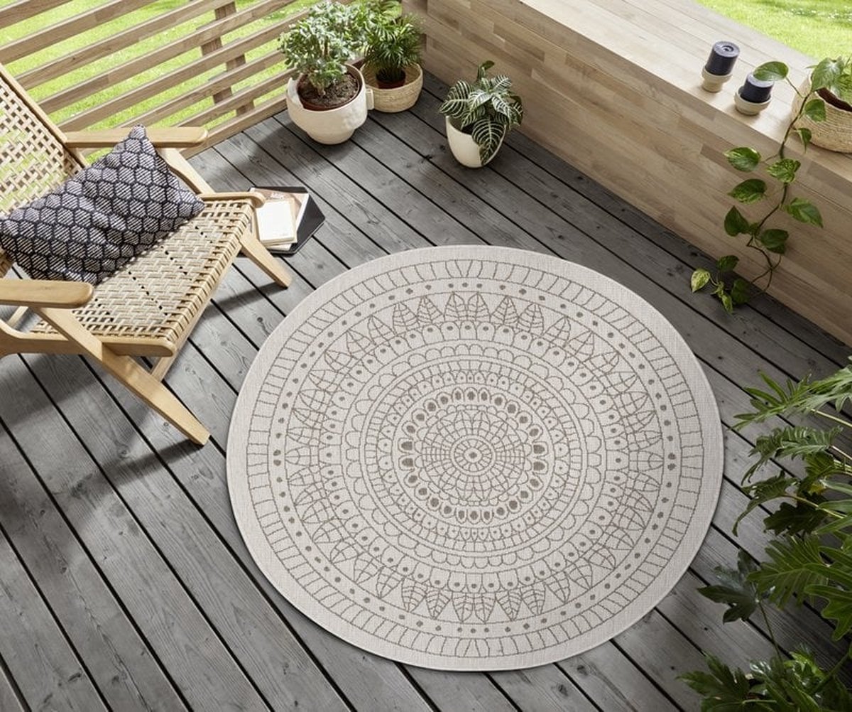 Flycarpets Omkeerbaar Vloerkleed - Binnen & Buitenkleed Porto- Linen - 140x140 cm
