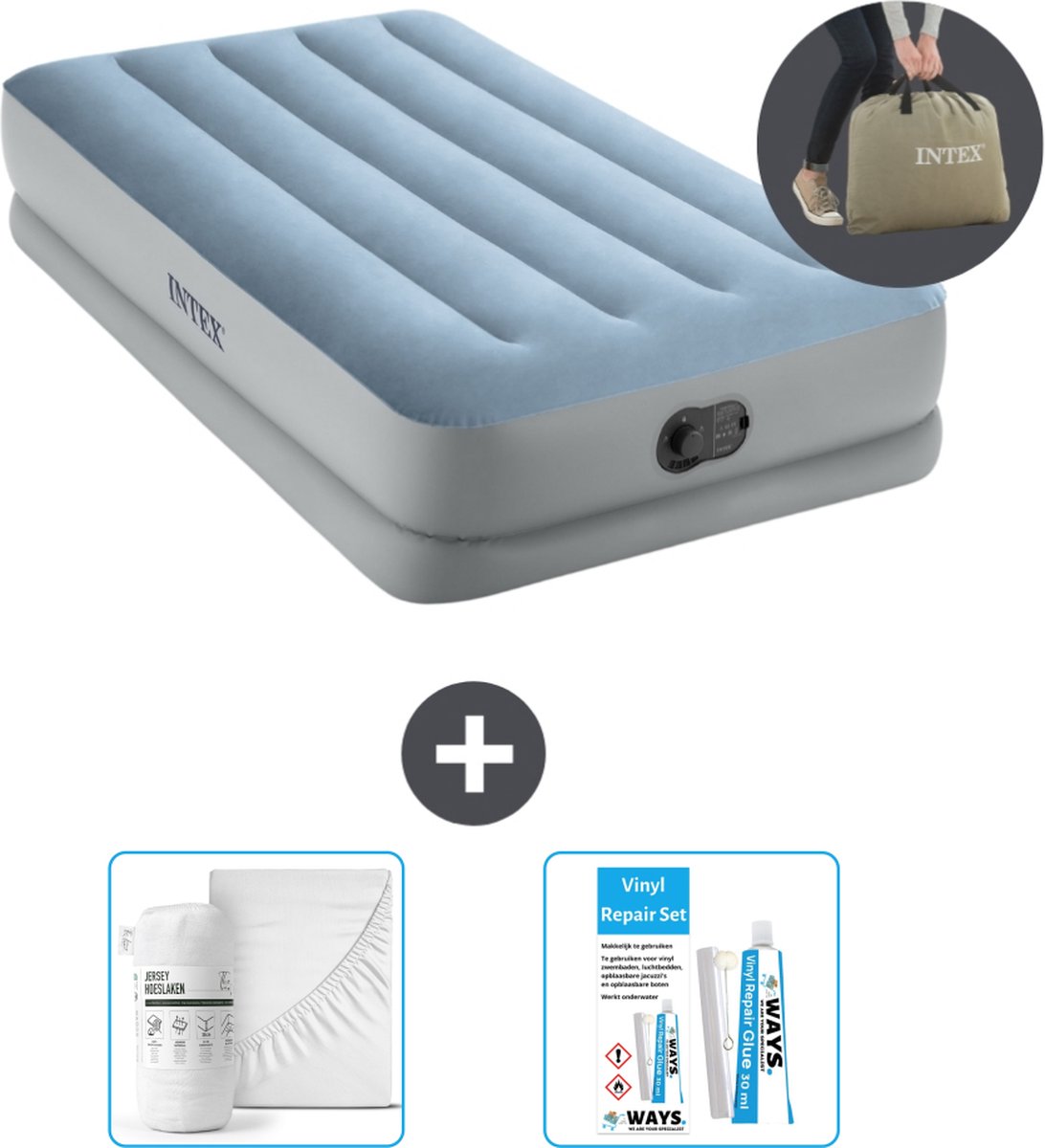 Intex Luchtbed - 1-Persoons - 99 x 191 x 36 cm - Blauw/Grijs - Inclusief pomp - Accessoires CB16