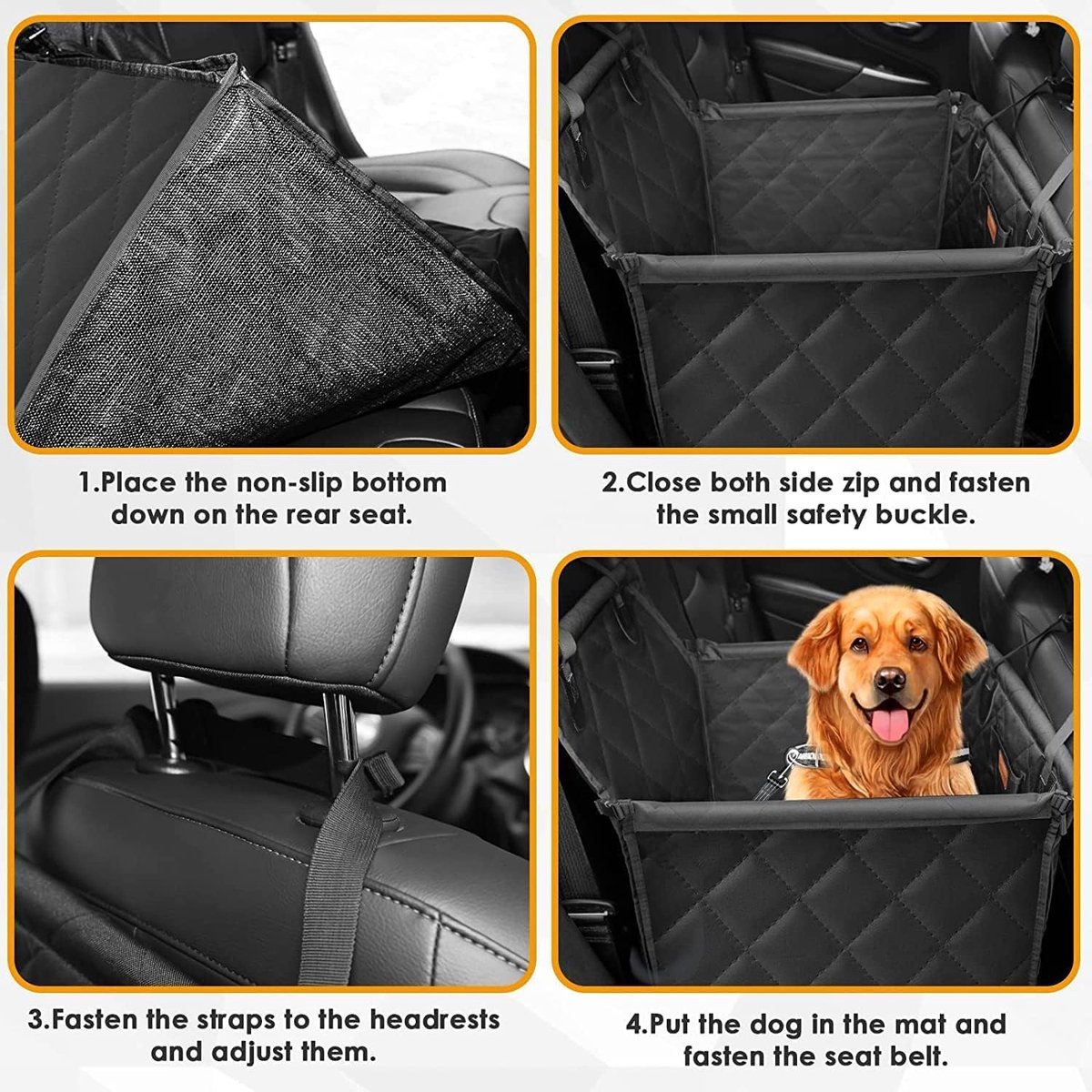 Panier Voiture Pour Chien 45x40x34 Cm - Siège Auto Confortable Et Sécurisé, Housse Lavable, Pour Petits Et Moyens Chiens
