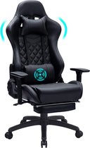 Chaise de jeu Merax avec fonction de massage - Ergonomique - Chaise de Gaming en Cuir PU - Chaise de bureau - Réglable - Sièges de jeu - Racing - Chaise de Gaming - Zwart