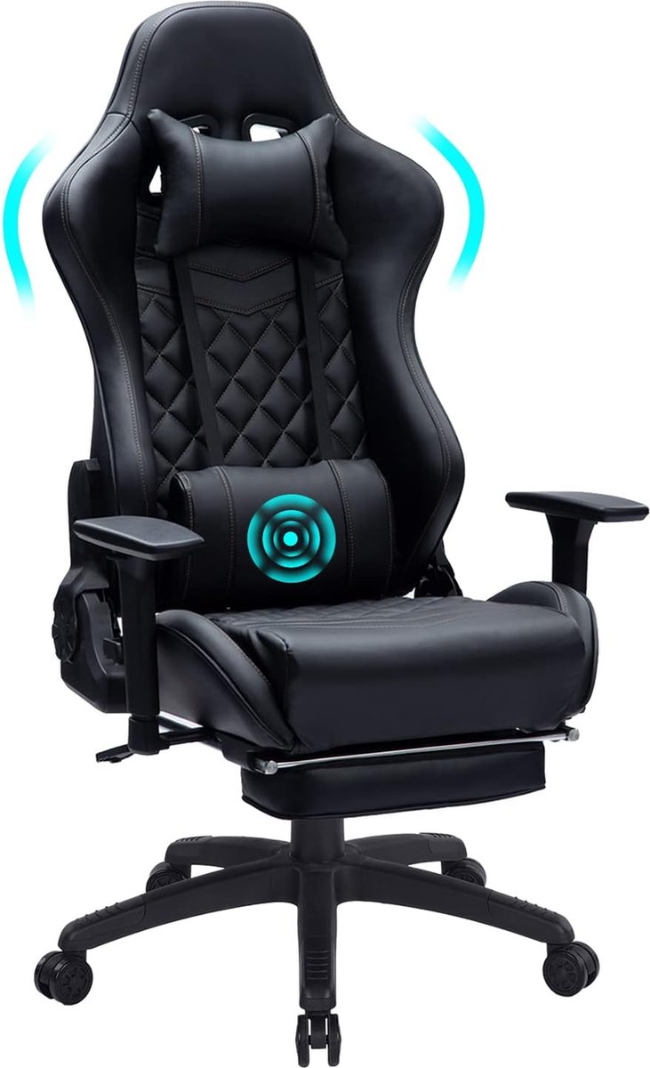Merax Gamestoel met Massagefunctie - Ergonomisch - Gaming stoel in PU Leer - Bureaustoel - Verstelbaar - Gamestoelen - Racing - Gaming Chair - Zwart - Merax