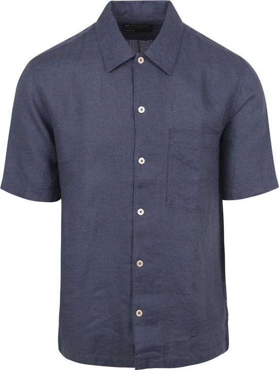 Marc O'Polo - Overhemd Short Sleeves Linnen Navy - Heren - Maat L - Regular-fit