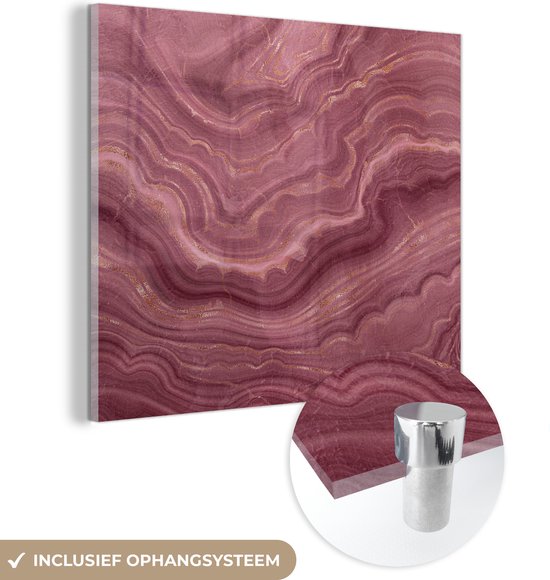 MuchoWow® Glasschilderij - Roze - Geode - Stenen - Agaat - Acrylglas Schilderijen - Foto op Glas