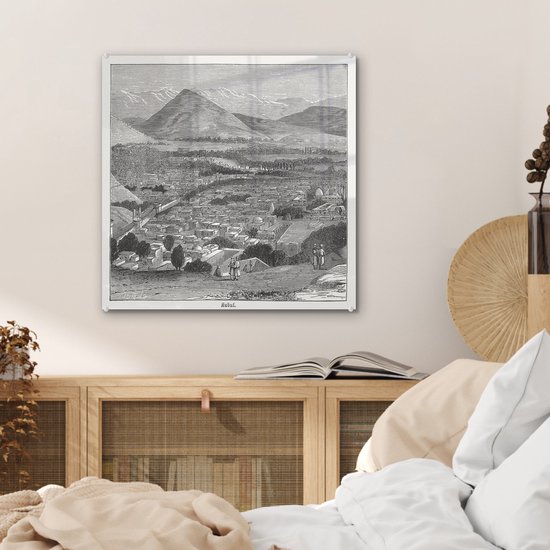 MuchoWow® Peinture sur verre 50x50 cm - Peinture sur verre acrylique - Illustration Zwart de Kaboul en Afghanistan dans les montagnes - Photo sur verre - Peintures
