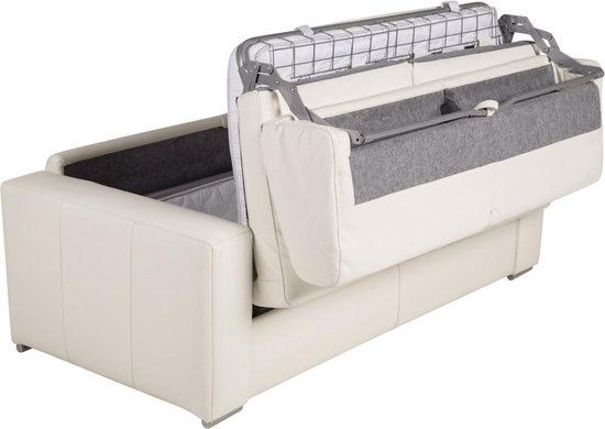 LINEA SOFA Snel omgebouwde slaapbank met 3 zitplaatsen in 100% wit buffelleer en een matras van 18 cm. DELECTEA II L 200 cm x H 84 cm x D 100 cm