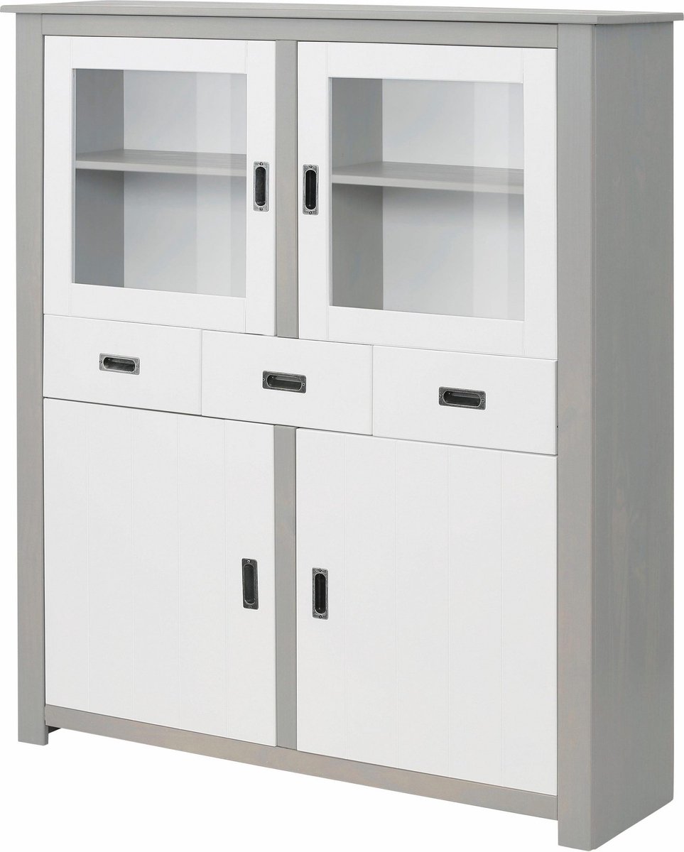 Kampen-Highboard - 4-Deurs 3-Laden - Wit/Grijs