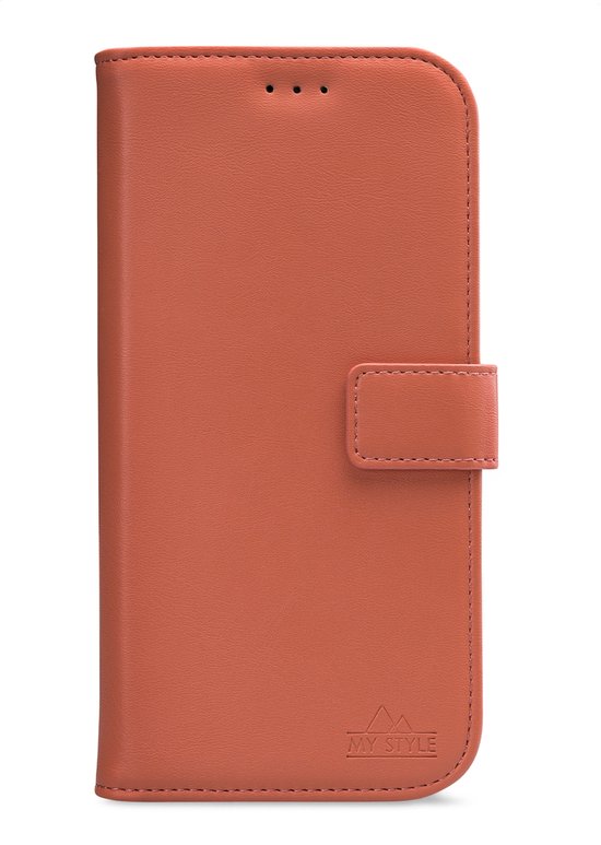 Étui portefeuille rouge style livre avec porte-cartes et logo MY STYLE.