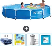 Intex Rond Frame Zwembad - 366 x 76 cm - Blauw - Inclusief Solarzeil - Onderhoudspakket - Zwembadfilterpomp - Vloertegels