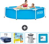 Intex Rond Frame Zwembad - 244 x 51 cm - Blauw - Inclusief Solarzeil - Onderhoudspakket - Zwembadfilterpomp - Vloertegels