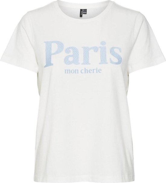 Vero Moda T-shirt Vmmay Francis Ss Top Box Jrs 10314873 Snow White Paris Dames Maat - L
