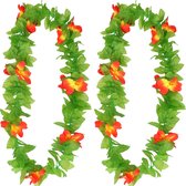 Boland Hawaii krans/slinger - 4x - Tropische kleuren mix groen/geel/rood - Bloemen hals slingers
