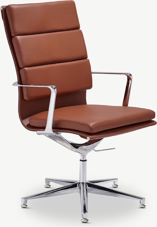 Chaise de conférence Furnicher Levi - Assise en cuir - Structure Chrome - Hauteur réglable - Rotative - Cognac