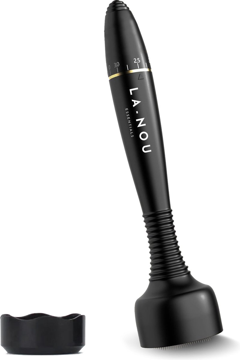 La Nou® Dermastamp Zwart - Derma Stamp - Dermaroller - Dermarolling - Microneedling - Haargroei - Baardgroei - Huidverzorging - 140 naalden - Verstelbaar van 0,3mm tot 3mm
