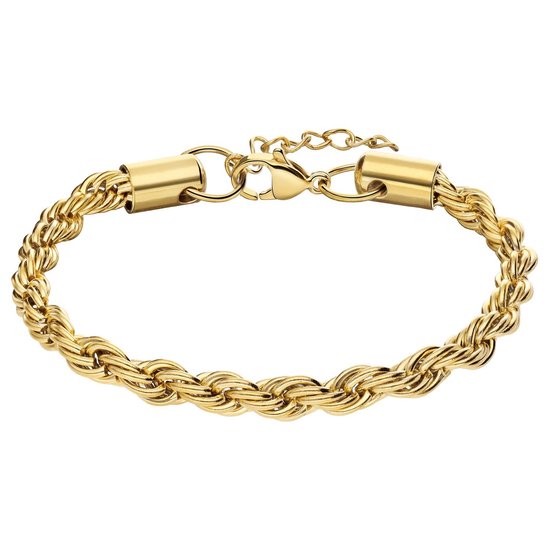 Lucardi Dames Stalen goldplated armband koord 5mm - Armband - Staal - Goud - 22 cm