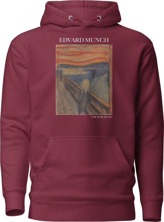 Edvard Munch 'De Schreeuw' ("The Scream") Beroemd Schilderij Hoodie | Unisex Premium Kunst Hoodie | Maroon | XL