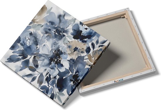 Peinture sur toile Artaza Fleurs bleues et beiges sur fond Witte - 80x80 - Groot - Photo sur toile - Impression sur toile