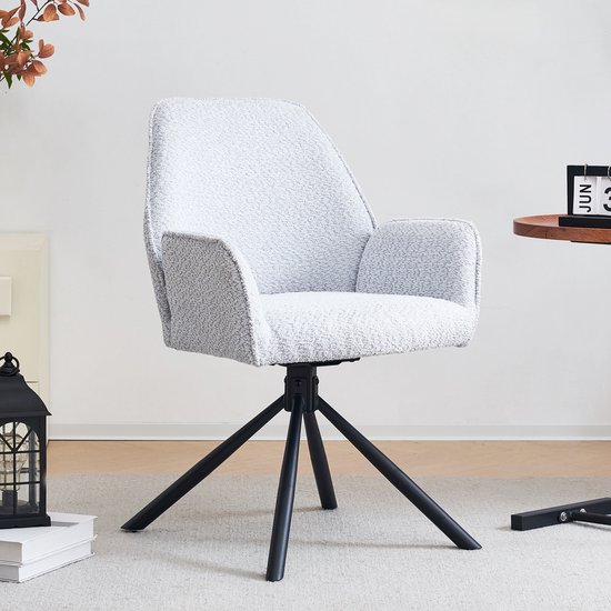Sweiko 180° roterende vrijetijdsstoel, roterende eetkamerstoel, fauteuil, metalen beenstoel, Blauwgrijs