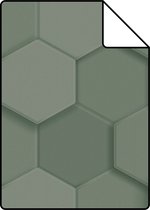 Proefstaal Origin Wallcoverings eco-texture vliesbehangpapier 3d hexagon motief vergrijsd groen - 347851 - 26,5 x 21 cm