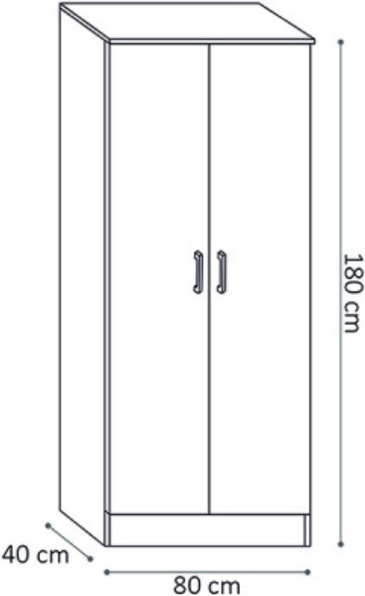 Interiax Opbergkast - Kledingkast 'Amelie' - 2 Deuren & 4 Legplanken | Wit | 180x80x40 cm