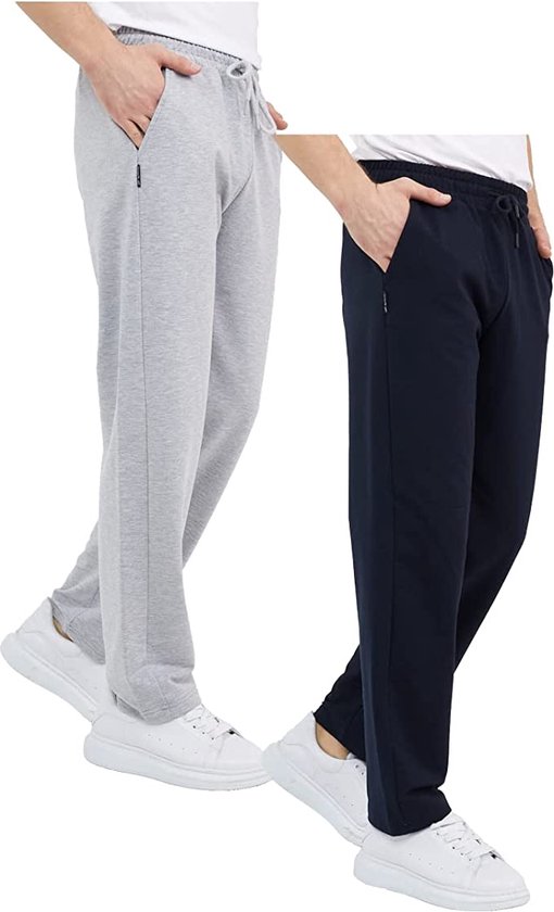 Comeor Joggingbroek heren 2pack - grijs/blauw - 2XL - trainingsbroek heren - Lange sportbroek