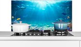 Spatscherm keuken 100x50 cm - Kookplaat achterwand Onderwaterwereld - Zeedieren - Water - Zee - Koraal - Blauw - Muurbeschermer - Spatwand fornuis - Hoogwaardig aluminium