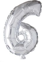 Cijfer ballon nummer '6' zilver folie 40cm geschikt voor Helium