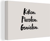 Canvas Schilderij Koken. proosten. genieten. - Quote - Taupe - 60x40 cm - Wanddecoratie