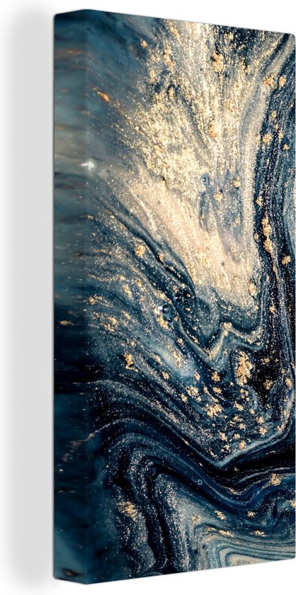 Canvas Schilderij Marmer - Verf - Glitter - Goud - 20x40 cm - Wanddecoratie