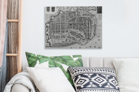 Plan de la ville historique en Zwart et blanc d'Enkhuizen - Carte 40x30 cm - petit - Tirage photo sur toile (Décoration murale salon / chambre)