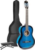 Guitare acoustique pour débutants - Guitare classique MAX SoloArt / Guitare espagnole avec guitare 39'', repose-pieds, housse de guitare, accordeur de guitare et accessoires supplémentaires - Blauw