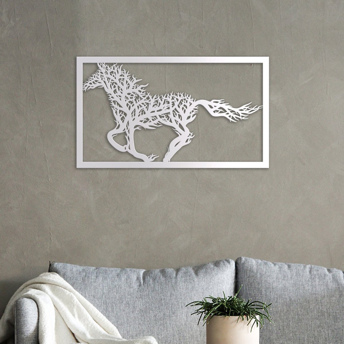Décoration murale - WOHNLING - Taureau S - Aluminium argent - Bois - 74