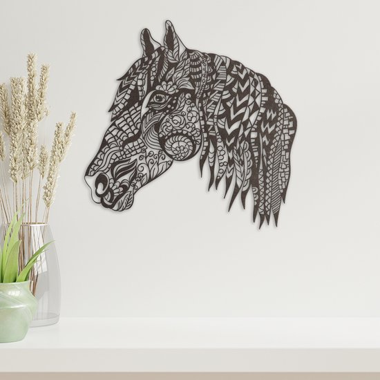 Wanddecoratie - Paard - Line Art - Muurdecoratie - Houten Dieren - Wall Art  | 30 x 24... | bol.com